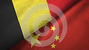 Belgium and China two flags textile cloth, fabric texture