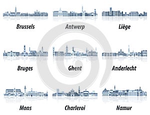 Belgium main cities cityscapes in tints of blue color palette.CÂ¡rystal aesthetics style photo