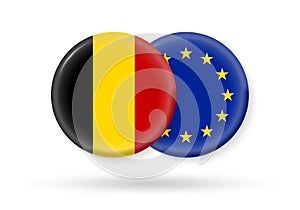 Belgium and EU circle flags. 3d icon. European Union and Belgian national symbols. Vector