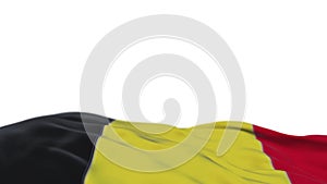 Belgium fabric flag waving on the wind loop. Belgian embroidery stiched cloth banner swaying on the breeze. Half-filled white