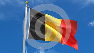 Belgium Flag Country 3D Rendering in Blue Sky Background