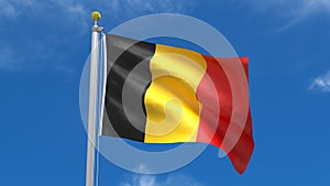 Belgium Flag Country 3D Rendering in Blue Sky Background