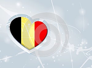 Belgium Flag in the form of a 3D heart and abstract paint spots background
