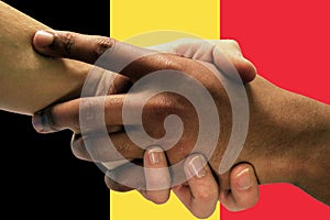 Belgium flag, intergration of a multicultural group of young people