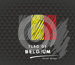 Belgium flag, vector sketch hand drawn illustration on dark grunge backgroud