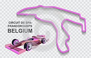 Belgium grand prix race track for Formula 1 or F1. Detailed racetrack or national circuit