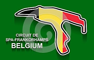 Belgium grand prix race track for Formula 1 or F1 with flag. Detailed racetrack or national circuit