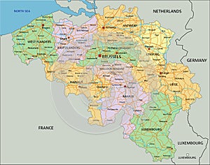 Belgium - Highly detailed editable political map with labeling.