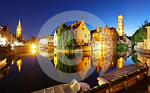 Belgium - Historical centre of Bruges river view. Old Brugge bu