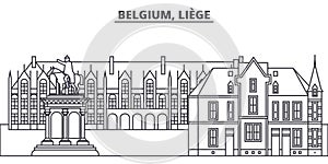 Belgium, Liege line skyline vector illustration. Belgium, Liege linear cityscape with famous landmarks, city sights