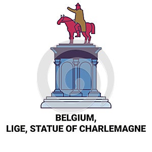 Belgium, Lige, Statue Of Charlemagne travel landmark vector illustration