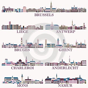 Belgium main cities cityscapes in rich pastel bright colorful palette. Magic aesthetics style