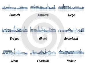 Belgium main cities cityscapes in tints of blue color palette.C¡rystal aesthetics style