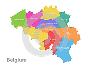Belgium map, administrative division, separate individual regions with names, color map isolated on white background