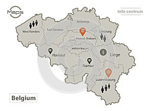 Belgium map, individual regions with names, Infographics and icons