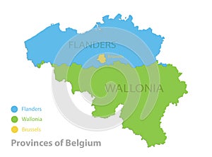 Belgium map Provinces of Belgium color map isolated on white background