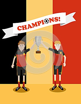 Belgium national soccer players holding trophy cup