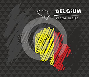 Belgium national vector map with sketch chalk flag. Sketch chalk hand drawn illustration