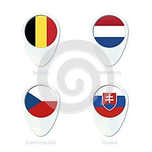 Belgium, Netherlands, Czech Republic, Slovakia flag location map pin icon