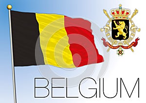 Belgium official national flag and coat of arms, vector illustration, EU