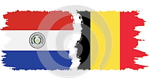 Belgium and Paraguay grunge flags connection vector