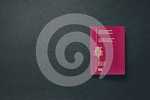 Belgium Passport on dark background with copy space - 3D Illustration