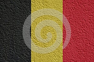 Belgium Politics Or Business Concept: Belgian Flag Wall With Plaster, Texture