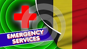 Belgium Realistic Flag with Emergency Services Title Fabric Texture 3D Illustration