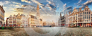 Belgium, sunset in Brussels, Grand Place