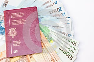 Belgium traveling Passport and euro`s