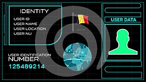 Belgium user identification system animation video footage. User identity video template with tracking identification number