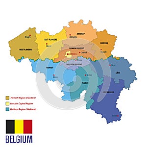 Belgium vector political map with regions and flag