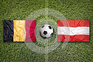 Belgium vs. Austria flags on soccer field