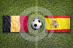 Belgium vs. Spain flags on soccer field