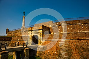 BELGRAD, SERBIA: Unidentified people at Statue of Victory in Belgrade. Erected on 1928 to commemorate the Kingdom of Serbia war