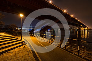 Belgrade bridge from river bank