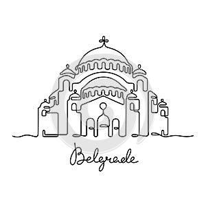 Belgrade cathedral continuous line vector illustration