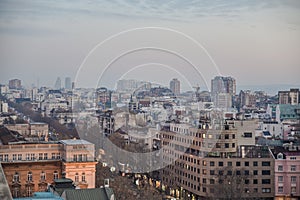 Belgrade centre cityscape during the pollution