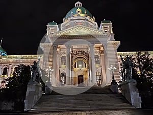 Belgrade city center by night House of the National Assembly of the Republic of Serbia