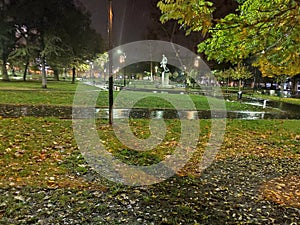 Belgrade city center Student park by night after rain
