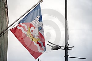 Belgrade city flag with the coat of arms of the city. It is the official visual and symbol or belgrade, or beograd, serbia photo