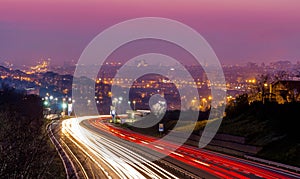 Belgrade city highway at night long exposure shot