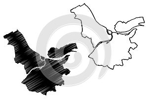 Belgrade City Republic of Serbia map vector illustration, scribble sketch City of Belgrade map
