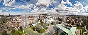 Belgrade cityscape. Aerial panorama of an old Belgrade capital of Serbia with the Church of Saint Sava