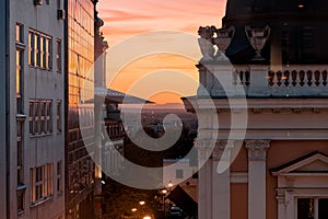 Belgrade cityscape seen during sunset. Serbia