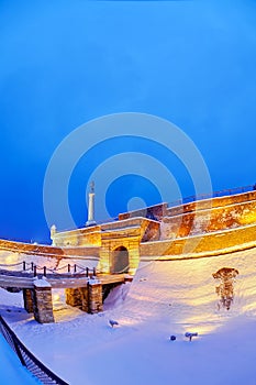 Belgrade fortress and Kalemegdan park with snow