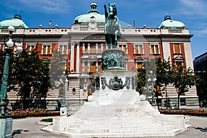 Belgrade fountain in city center scene