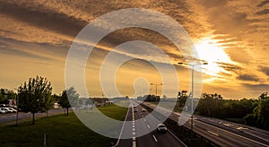 Belgrade highway at sunset