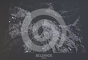 Belgrade map, satellite view, Serbia