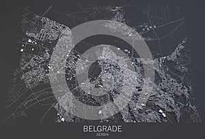 Belgrade map, satellite view, Serbia photo